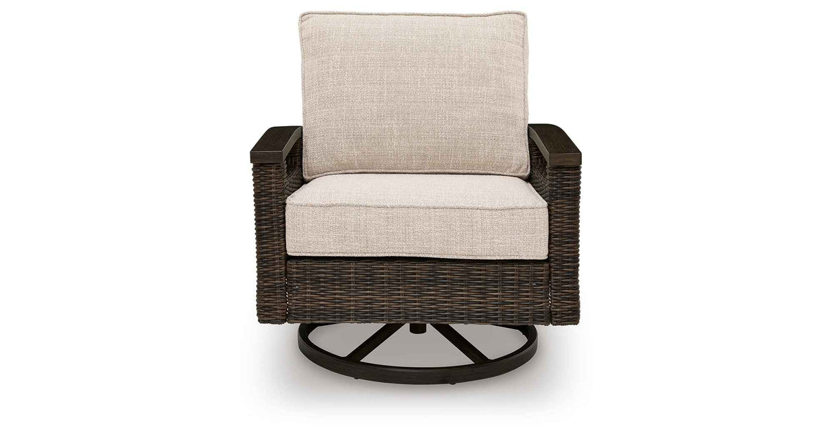 Monterey Point Dark Brown Outdoor Swivel Lounge Chair (Set of 2) by Ashley at Eve Furniture