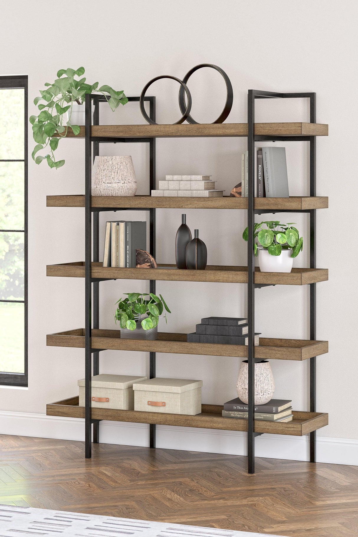 Montia Light Brown 76" Bookcase by Ashley at Eve Furniture