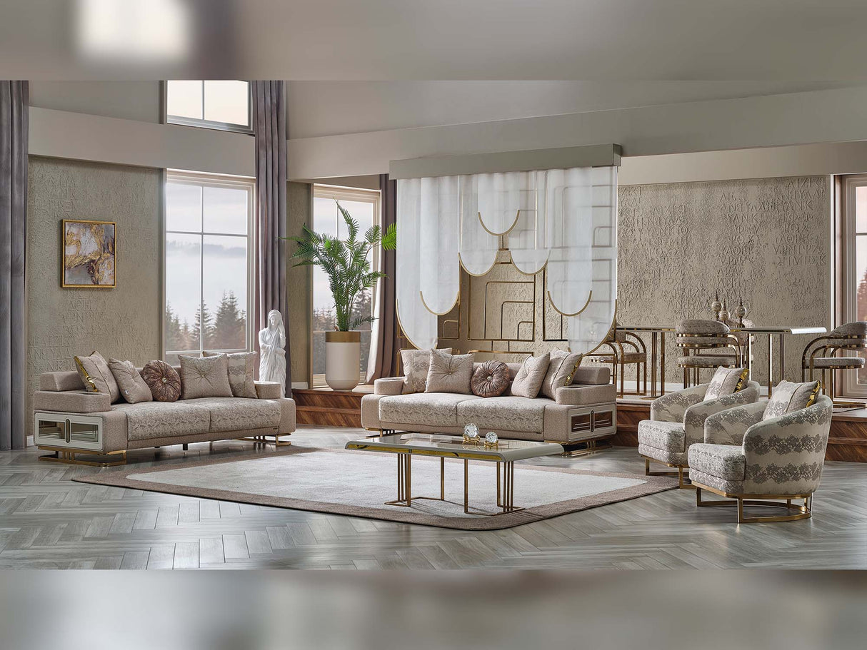 Monza 3-pieces (Sofa & Loveseat & Chair) Livingroom Set in Cream by Furnia at Eve Furniture