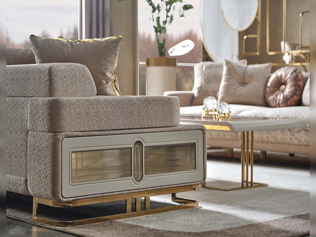Monza 3-pieces (Sofa & Loveseat & Chair) Livingroom Set in Cream by Furnia at Eve Furniture