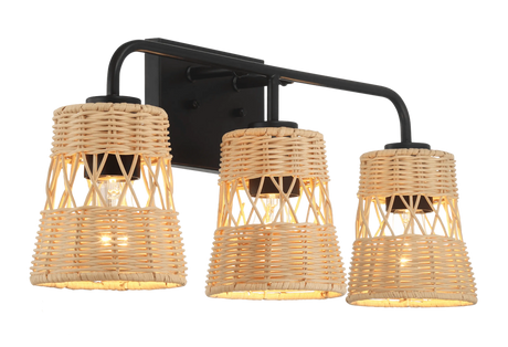 Moonlit Three Lights Wall Sconce With Rattan Shade, Bathroom Lighting Fixtures Over Mirror by Ashcroft Furniture at Eve Furniture