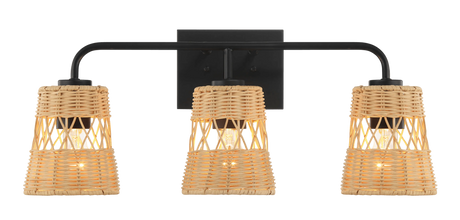 Moonlit Three Lights Wall Sconce With Rattan Shade, Bathroom Lighting Fixtures Over Mirror by Ashcroft Furniture at Eve Furniture