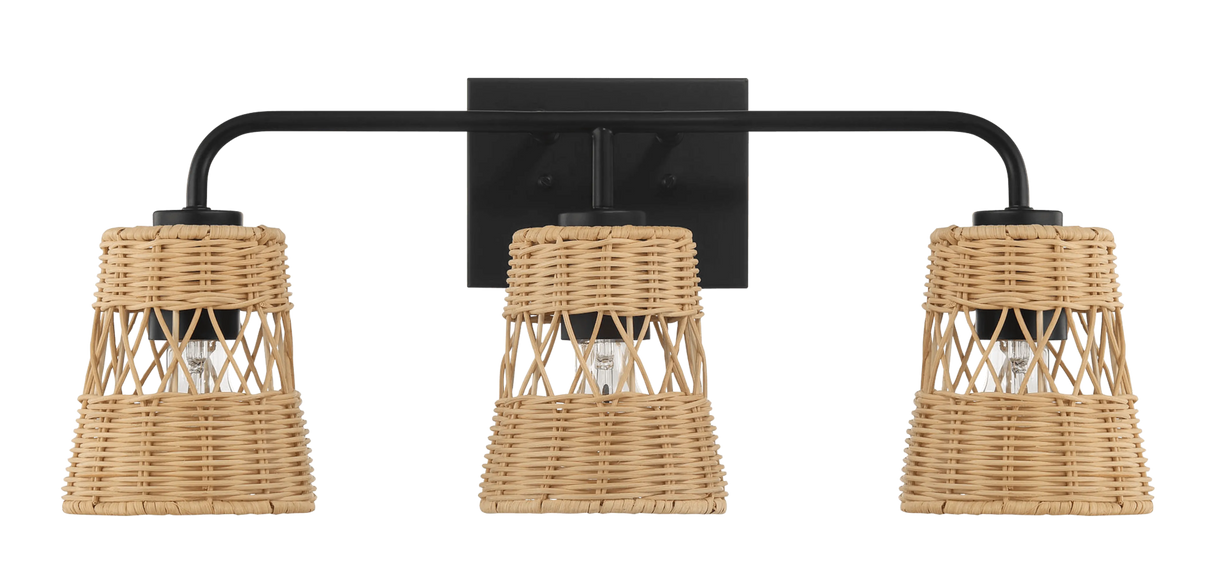 Moonlit Three Lights Wall Sconce With Rattan Shade, Bathroom Lighting Fixtures Over Mirror by Ashcroft Furniture at Eve Furniture