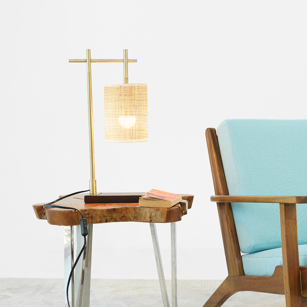 Moonstone Bamboo Lampshade Table Lamp - Dark Brown - Bronze by Ashcroft Furniture at Eve Furniture