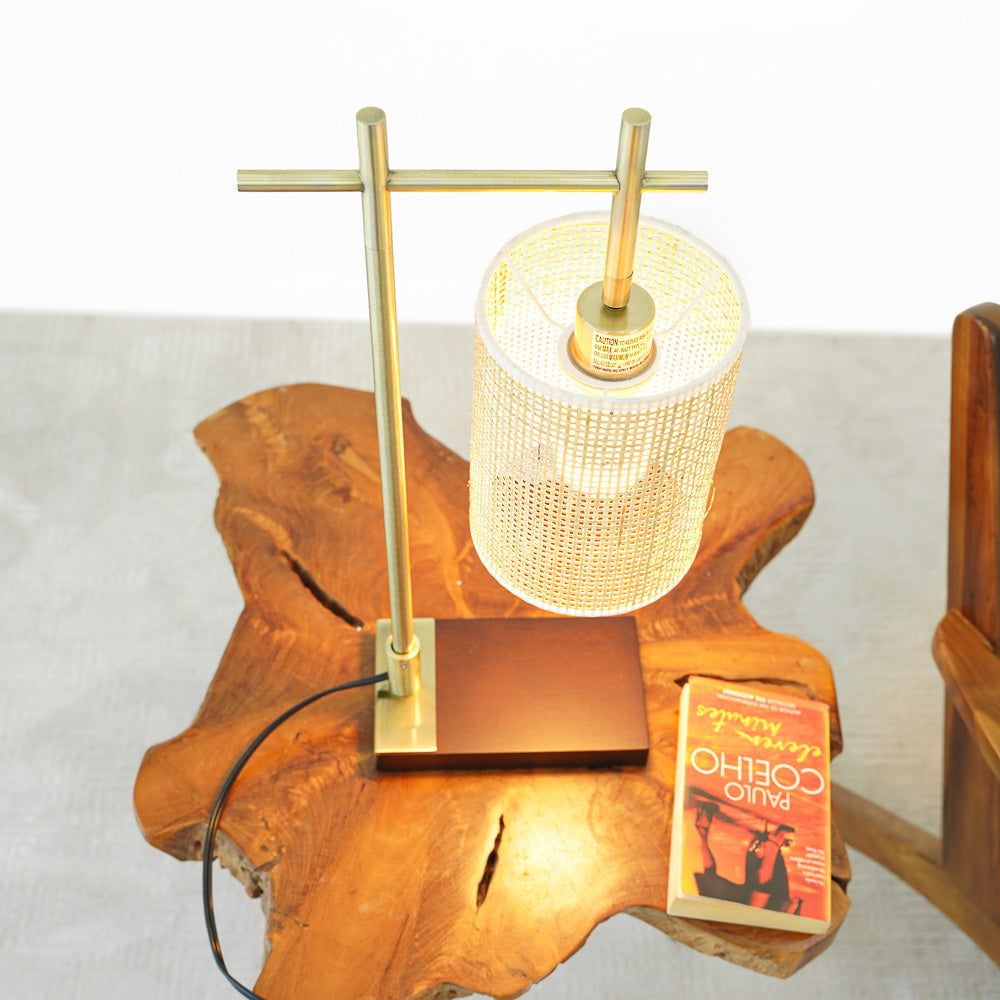 Moonstone Bamboo Lampshade Table Lamp - Dark Brown - Bronze by Ashcroft Furniture at Eve Furniture