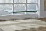 Moorea Clear/Glass/Bronze Double Pedestal Rectangular Dining Table by Modus Furniture at Eve Furniture