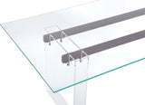Moorea Clear/Glass/Bronze Double Pedestal Rectangular Dining Table by Modus Furniture at Eve Furniture