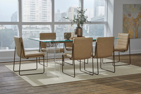 Moorea Clear/Glass/Bronze Double Pedestal Rectangular Dining Table by Modus Furniture at Eve Furniture