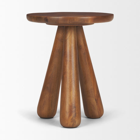 Mora Medium Brown Wood 3-Legged Accent Table by Mercana at Eve Furniture