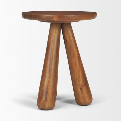 Mora Medium Brown Wood 3-Legged Accent Table by Mercana at Eve Furniture
