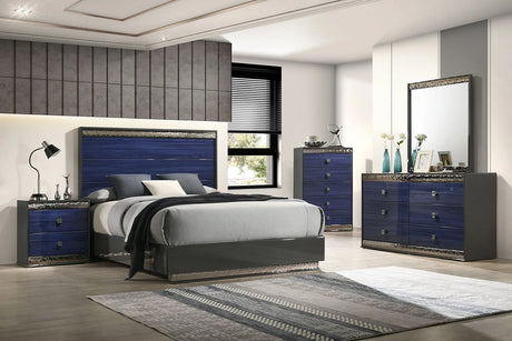 Morcote Ash Gray/Indigo Blue King Bed by Furniture of America at Eve Furniture