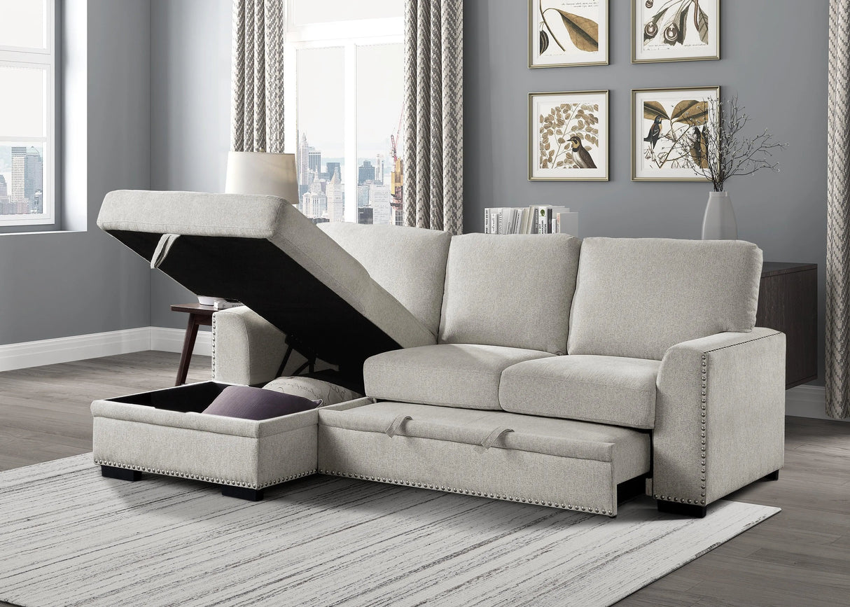 Morelia 2-Piece Sectional with Pull-out Bed and Left Chaise with Hidden Storage In Beige by Homelegance at Eve Furniture