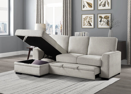 Morelia 2-Piece Sectional with Pull-out Bed and Left Chaise with Hidden Storage In Beige by Homelegance at Eve Furniture