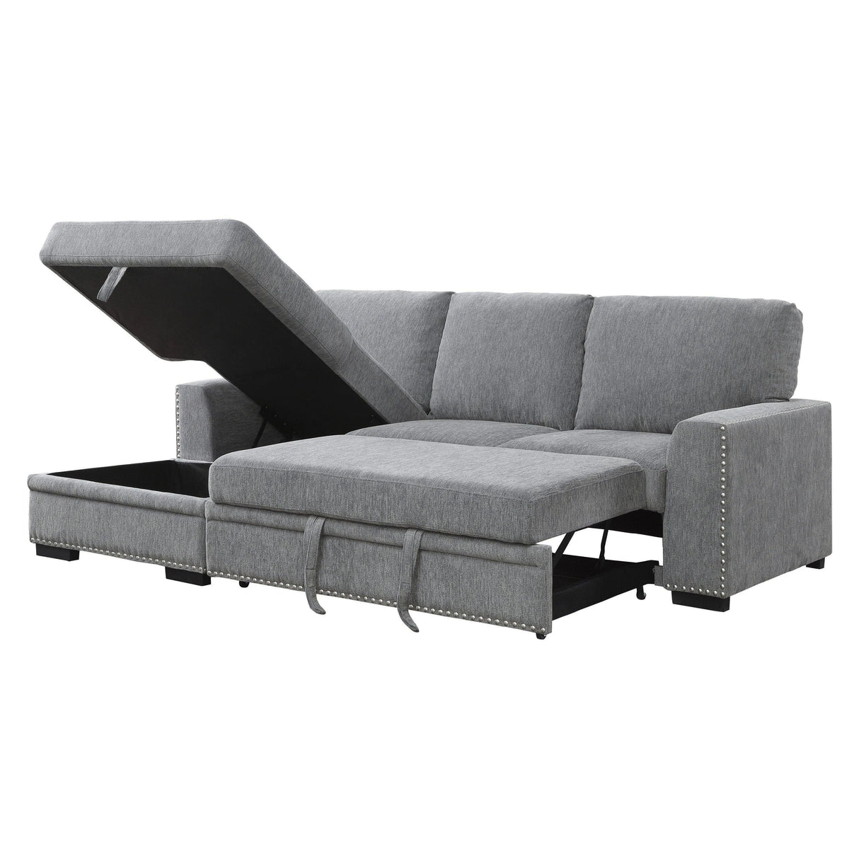 Morelia 2-Piece Sectional with Pull-out Bed and Left Chaise with Hidden Storage In Gray by Homelegance at Eve Furniture