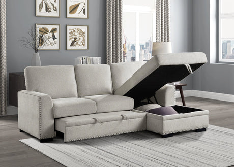 Morelia 2-Piece Sectional with Pull-out Bed and Right Chaise with Hidden Storage In Beige by Homelegance at Eve Furniture