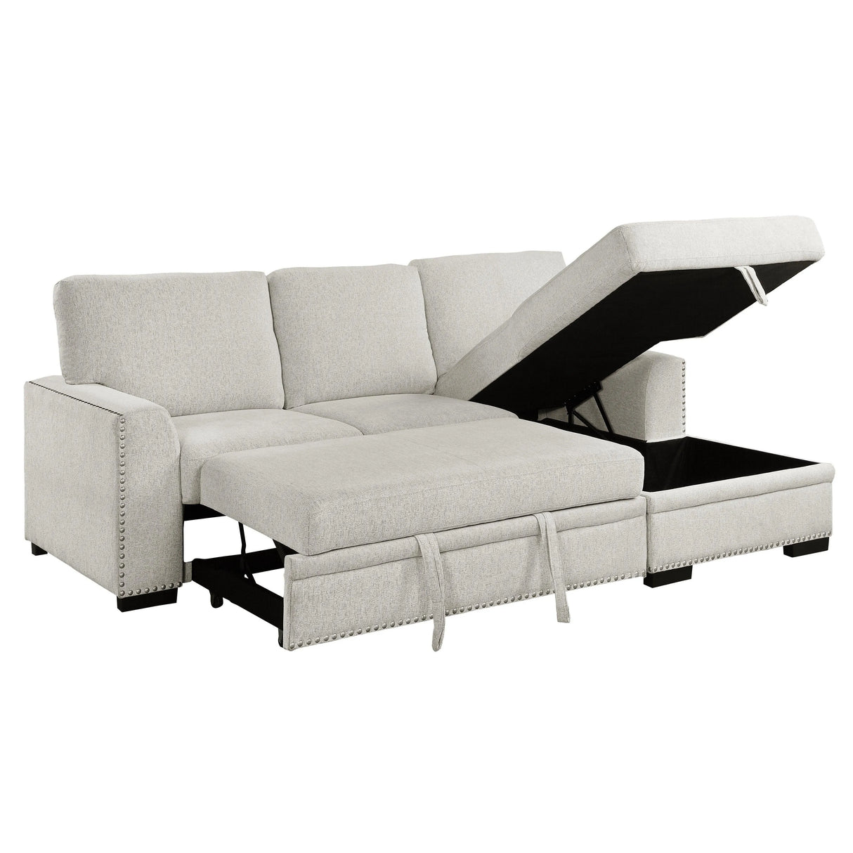 Morelia 2-Piece Sectional with Pull-out Bed and Right Chaise with Hidden Storage In Beige by Homelegance at Eve Furniture