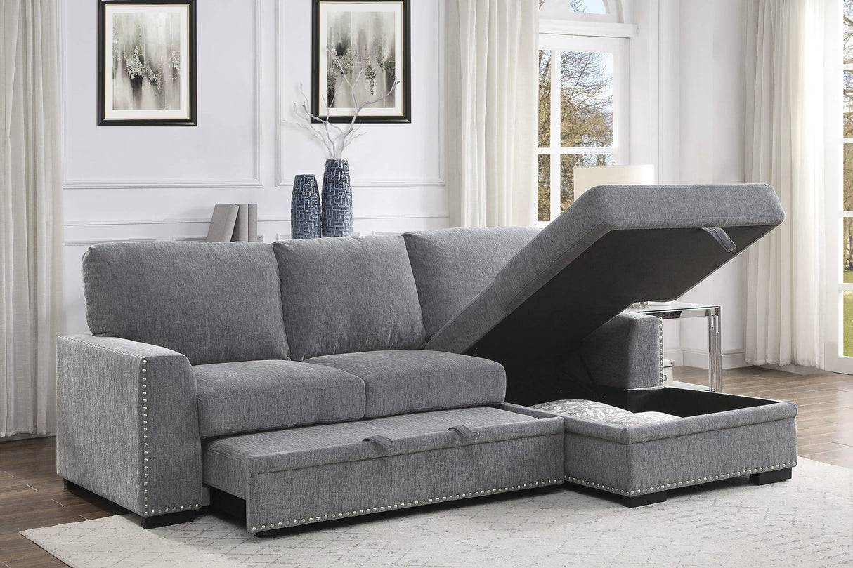 Morelia 2-Piece Sectional with Pull-out Bed and Right Chaise with Hidden Storage In Gray by Homelegance at Eve Furniture