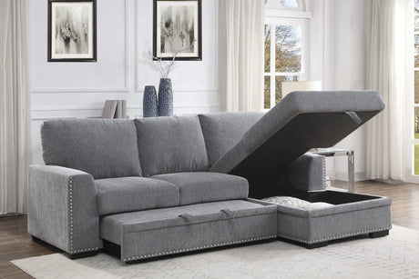 Morelia 2-Piece Sectional with Pull-out Bed and Right Chaise with Hidden Storage In Gray by Homelegance at Eve Furniture