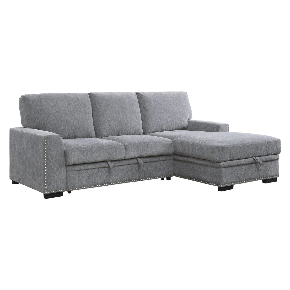 Morelia 2-Piece Sectional with Pull-out Bed and Right Chaise with Hidden Storage In Gray by Homelegance at Eve Furniture