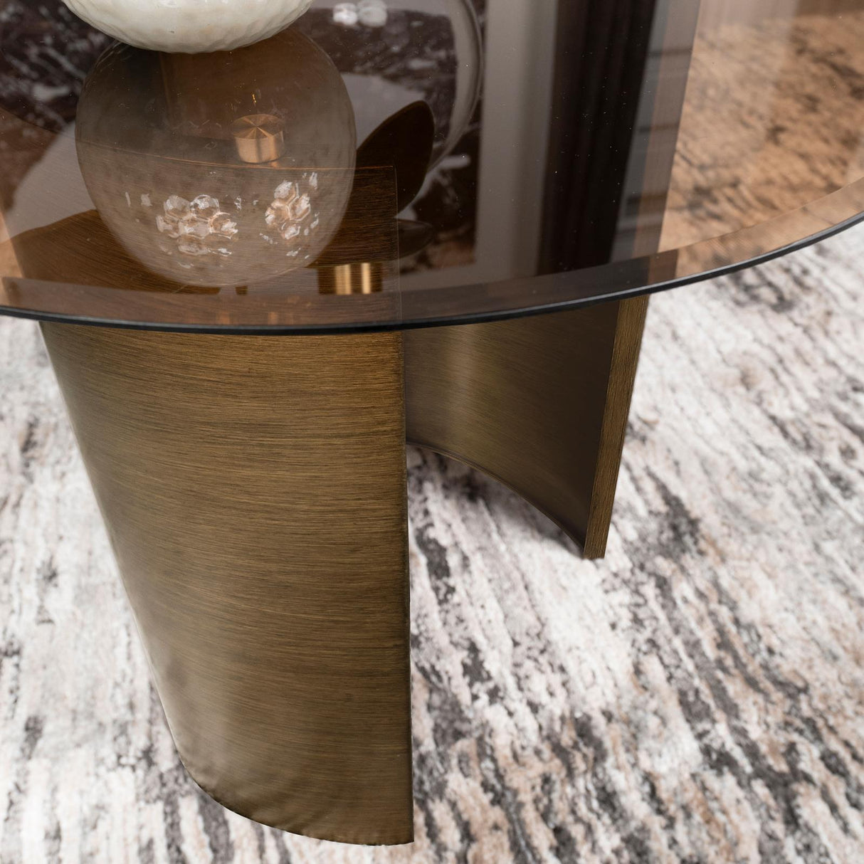 Morena Round End Table with Tawny Tempered Glass Top Brushed Bronze