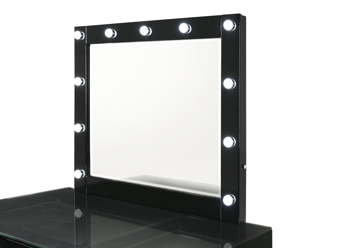 Morgan Black Makeup Vanity Set with Lighted Mirror by Crown Mark at Eve Furniture