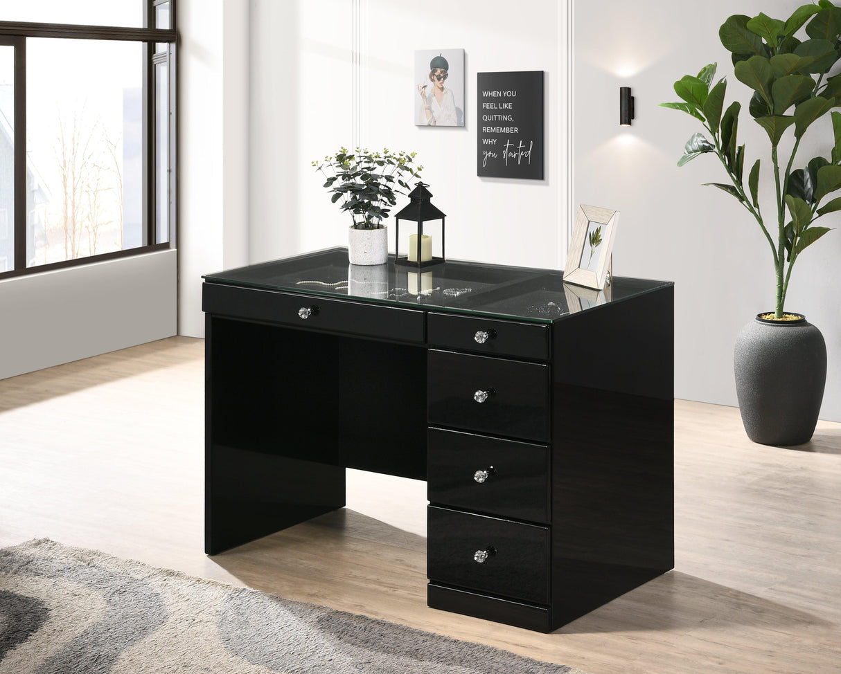 Morgan Black Makeup Vanity Set with Lighted Mirror by Crown Mark at Eve Furniture