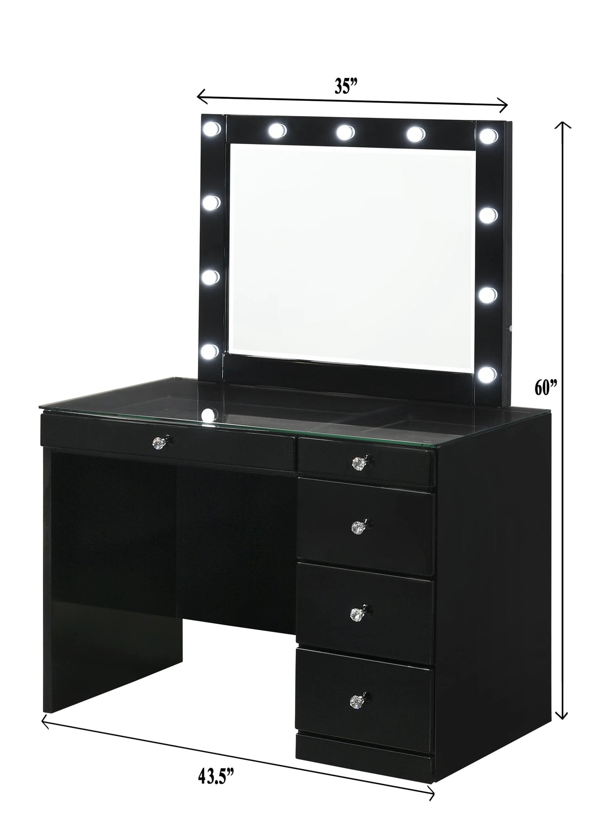 Morgan Black Makeup Vanity Set with Lighted Mirror by Crown Mark at Eve Furniture