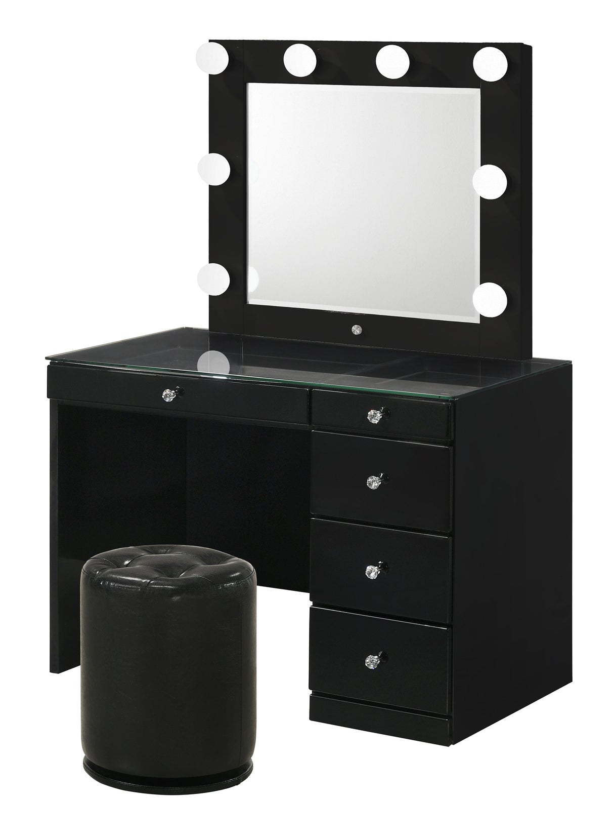 Morgan Black Vanity Set w/LED Mirror & Stool