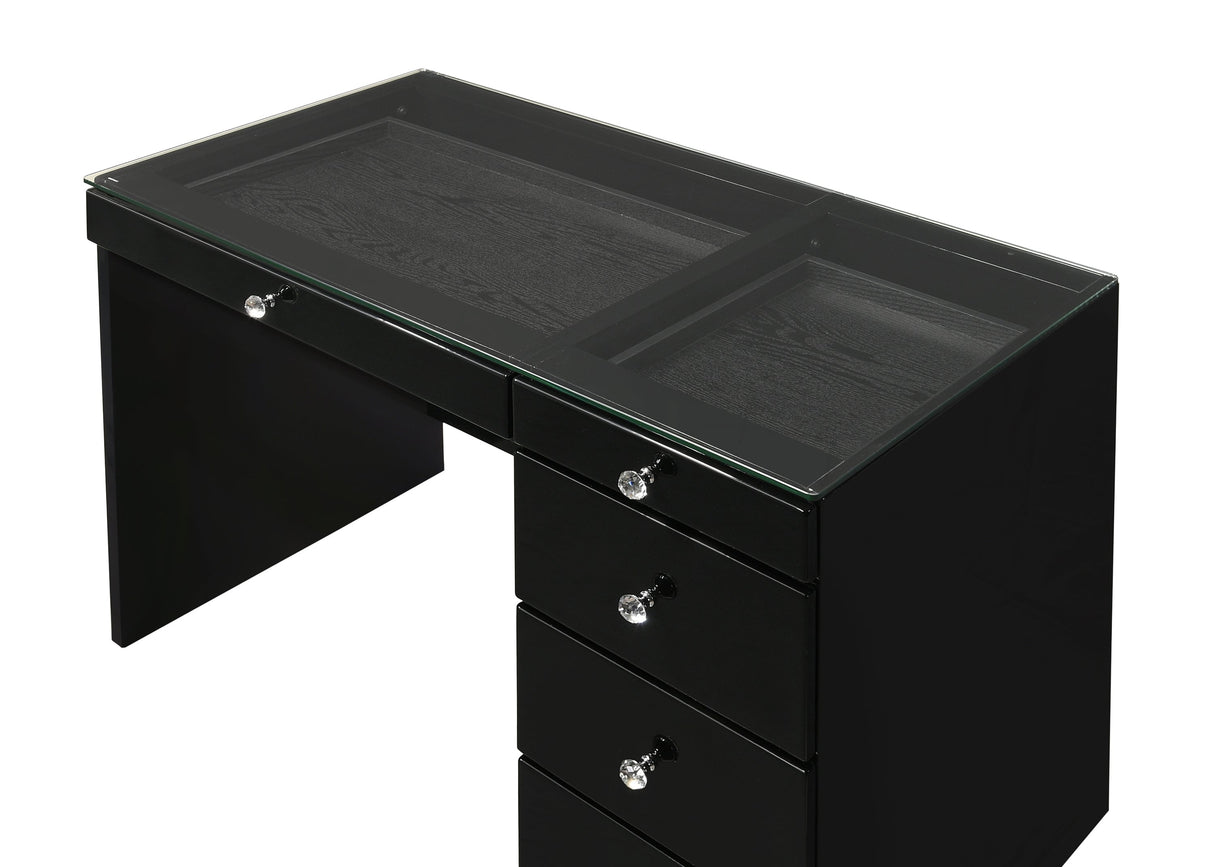 Morgan Black Vanity Set w/LED Mirror & Stool