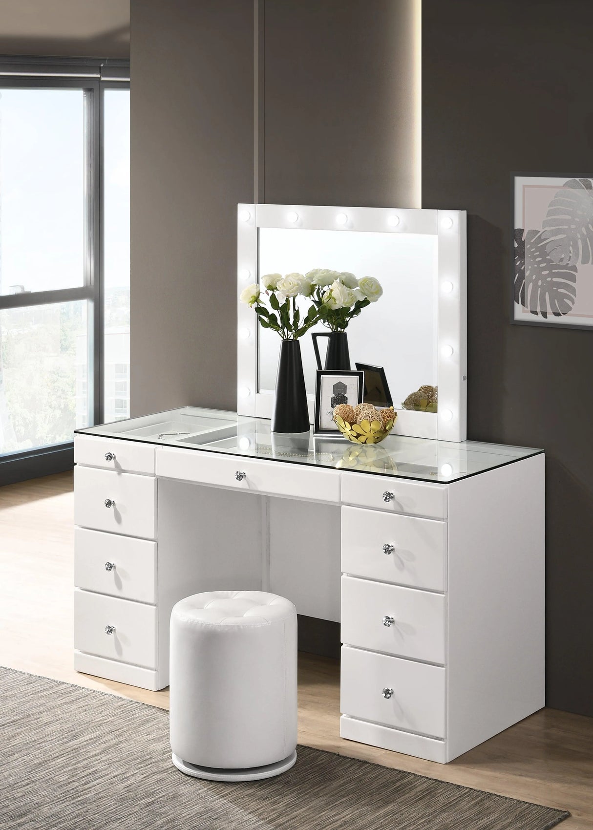 Morgan White Round Swivel Stool by Crown Mark at Eve Furniture