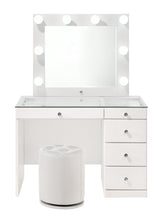 Morgan White Vanity Set w/LED Mirror & Stool