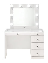 Morgan White Vanity Set w/LED Mirror & Stool