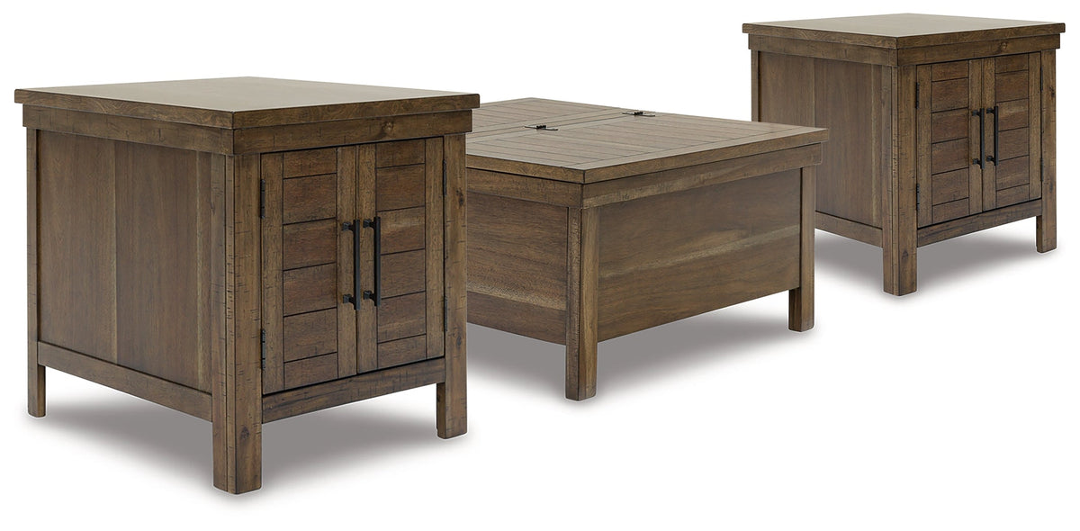Moriville Coffee Table with 2 End Tables in Grayish Brown by Ashley at Eve Furniture
