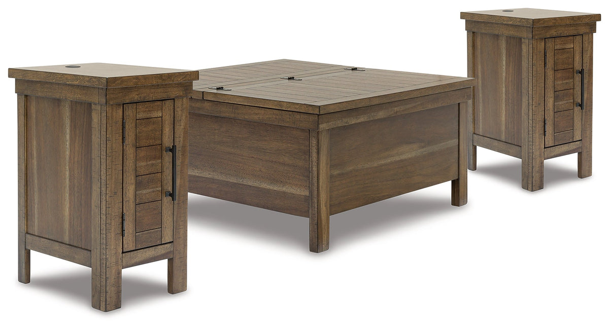Moriville Coffee Table with 2 End Tables in Grayish Brown by Ashley at Eve Furniture