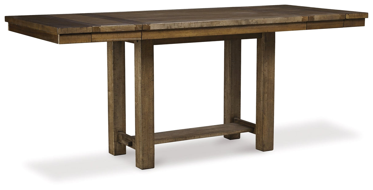 Moriville Grayish Brown Counter Height Dining Table and 4 Barstools by Ashley at Eve Furniture