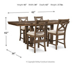 Moriville Grayish Brown Counter Height Dining Table and 4 Barstools by Ashley at Eve Furniture