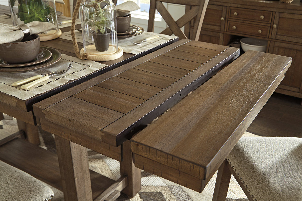 Moriville Grayish Brown Counter Height Dining Table and 4 Barstools by Ashley at Eve Furniture