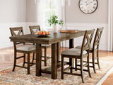 Moriville Grayish Brown Counter Height Dining Table and 4 Barstools by Ashley at Eve Furniture