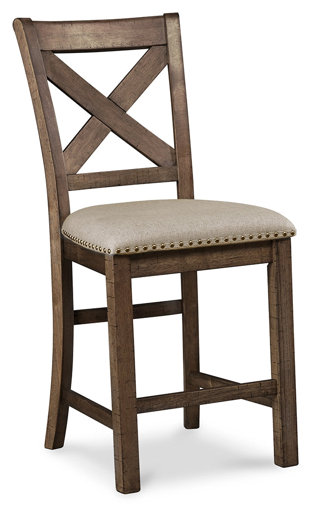 Moriville Grayish Brown Counter Height Dining Table and 4 Barstools by Ashley at Eve Furniture