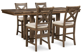 Moriville Grayish Brown Counter Height Dining Table and 4 Barstools by Ashley at Eve Furniture