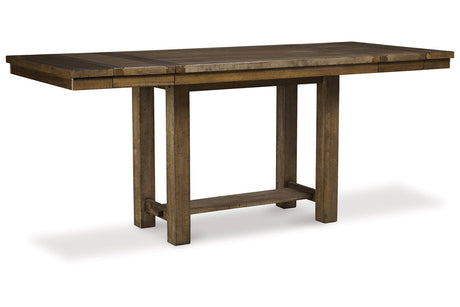 Moriville Grayish Brown Counter Height Dining Table and 6 Barstools by Ashley at Eve Furniture