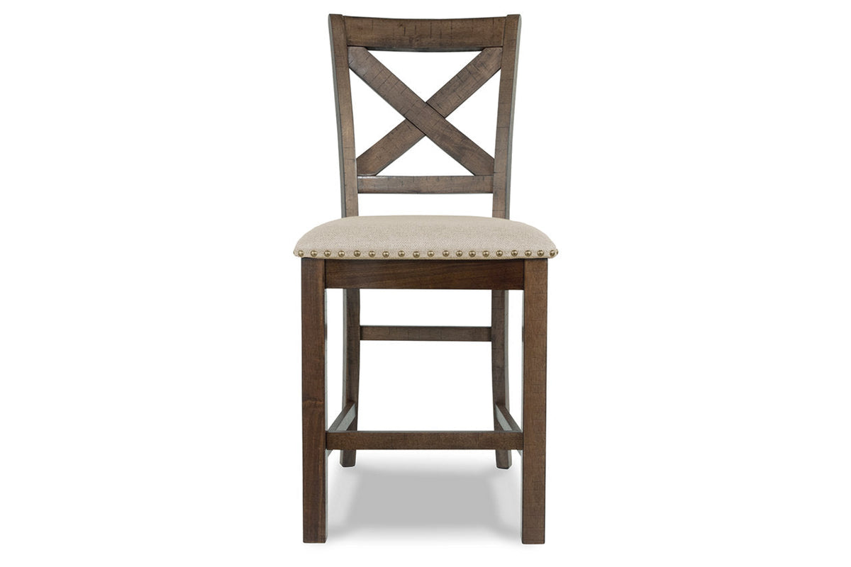 Moriville Grayish Brown Counter Height Dining Table and 6 Barstools by Ashley at Eve Furniture