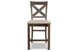 Moriville Grayish Brown Counter Height Dining Table and 6 Barstools by Ashley at Eve Furniture