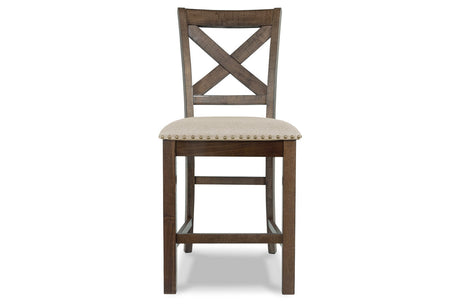 Moriville Grayish Brown Counter Height Dining Table and 6 Barstools by Ashley at Eve Furniture