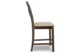 Moriville Grayish Brown Counter Height Dining Table and 6 Barstools by Ashley at Eve Furniture
