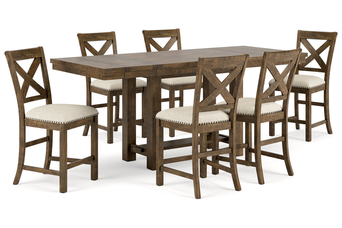 Moriville Grayish Brown Counter Height Dining Table and 6 Barstools by Ashley at Eve Furniture