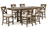 Moriville Grayish Brown Counter Height Dining Table and 6 Barstools by Ashley at Eve Furniture