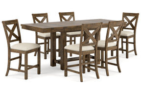Moriville Grayish Brown Counter Height Dining Table and 6 Barstools by Ashley at Eve Furniture
