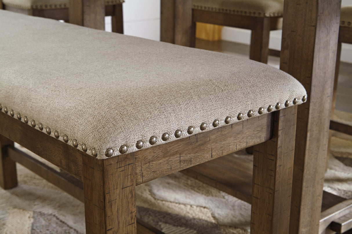 Moriville Grayish Brown Counter Height Dining Table with 4 Barstools and Bench by Ashley at Eve Furniture
