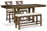 Moriville Grayish Brown Counter Height Dining Table with 4 Barstools and Bench by Ashley at Eve Furniture